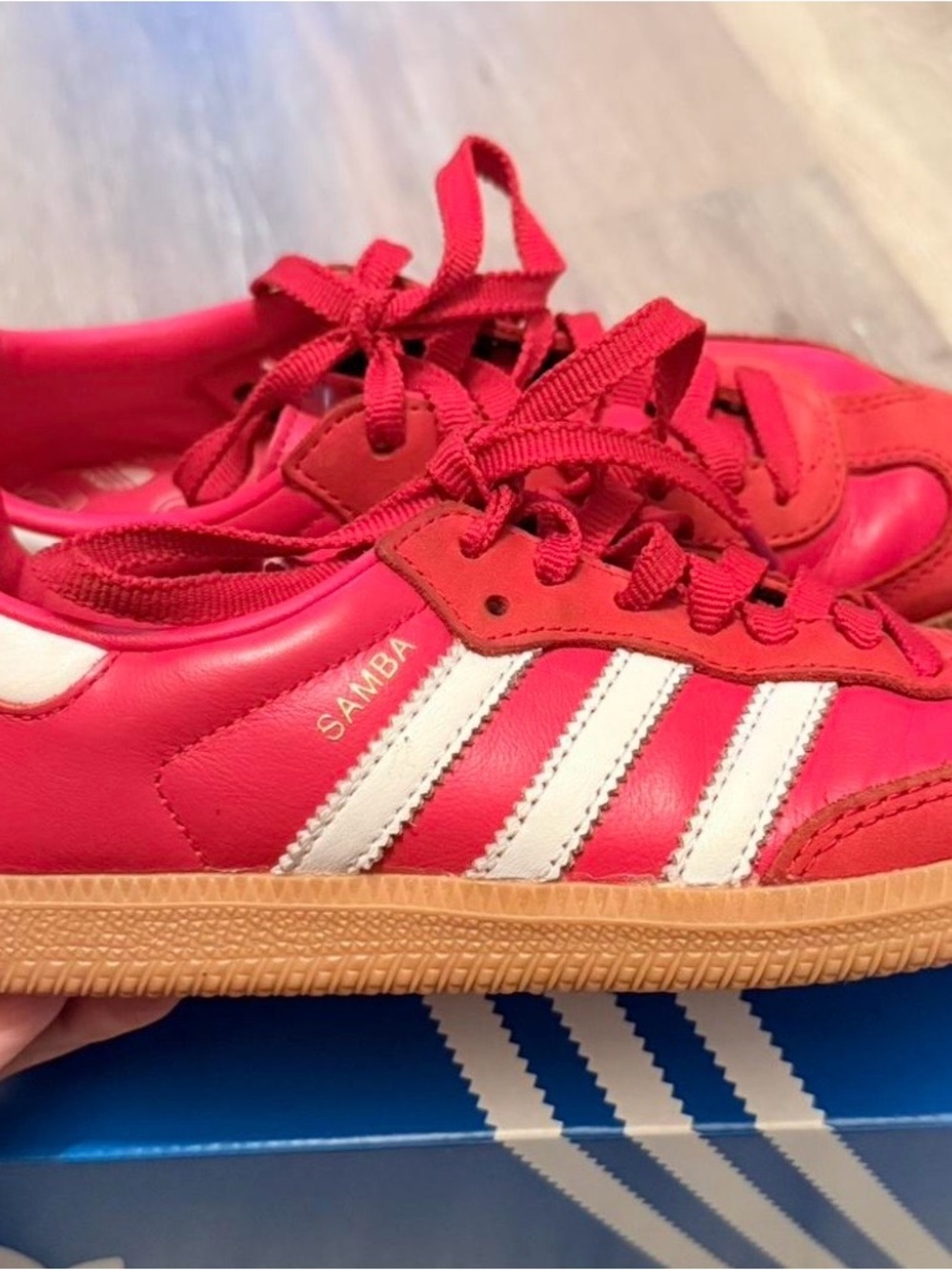 adidas Kids Samba Sneakers in Red with White Stripes